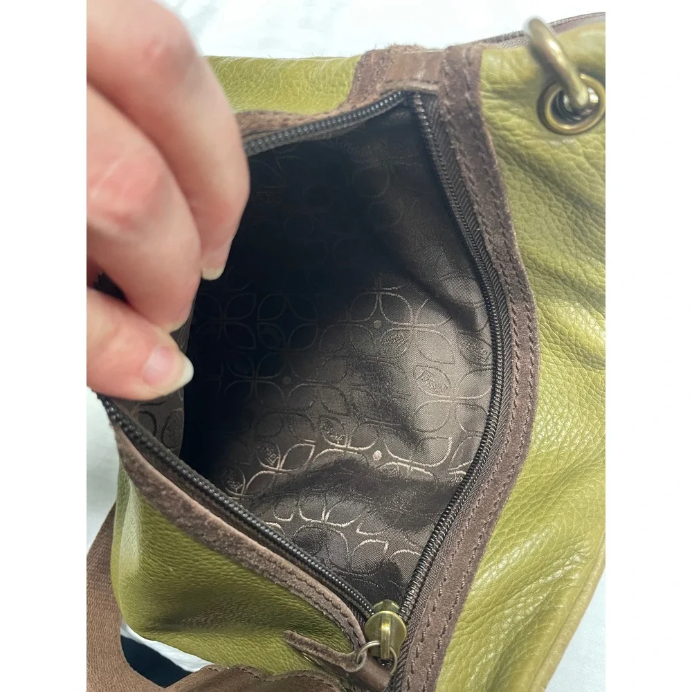 Fossil Vintage Colorblock Leather Crossbody Bag Multi Pocket Olive Green Y2K